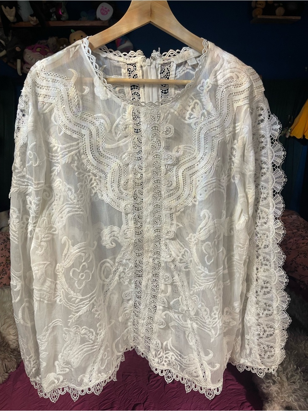 White Lace Embroidered Blouse by